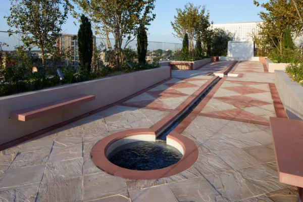 A channel of water in the Garden of Life.